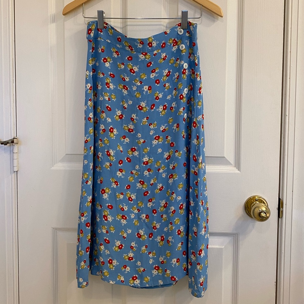 Faithfull the Brand Blue Floral A-Line Skirt